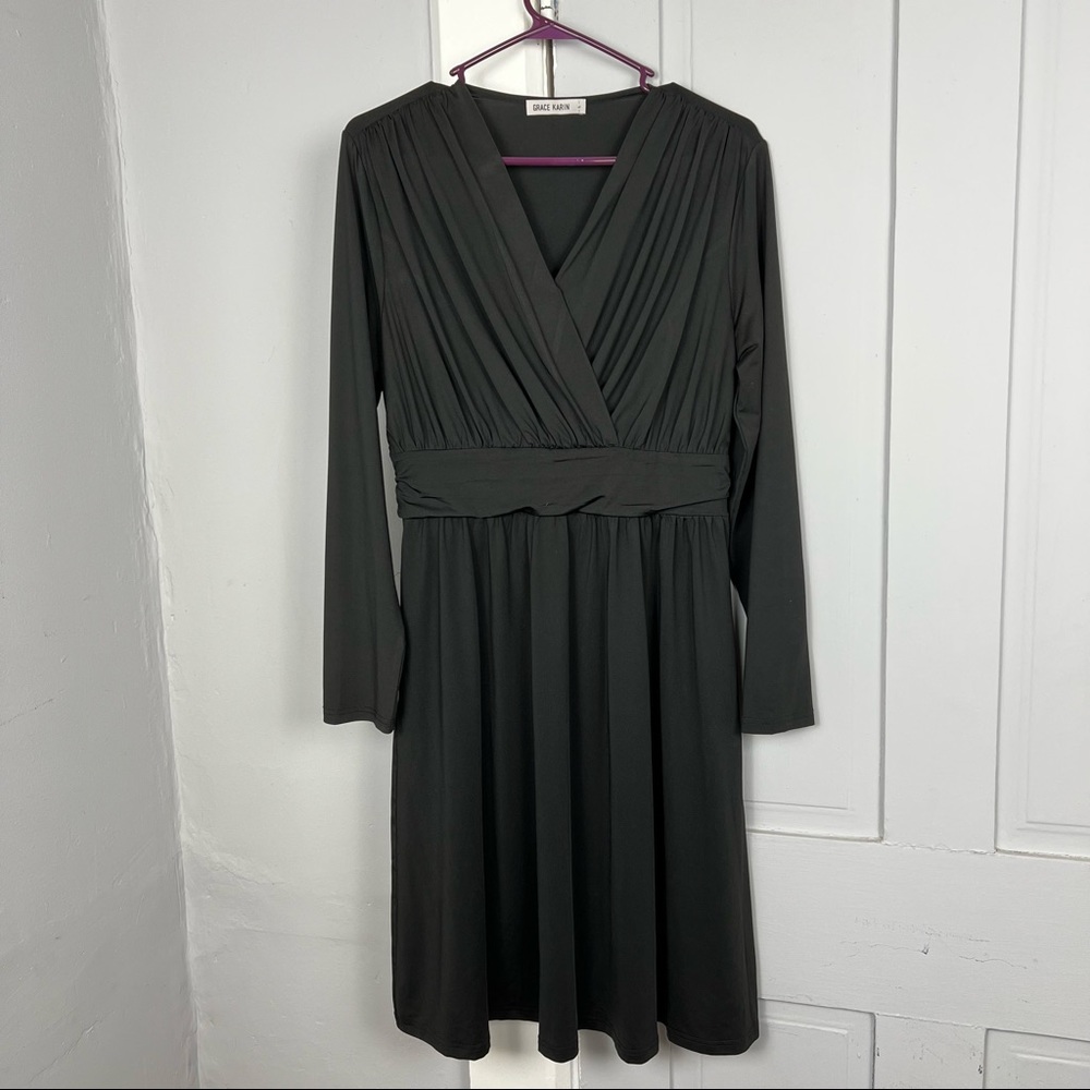 Grace Karin Long Sleeve Ruched Dress